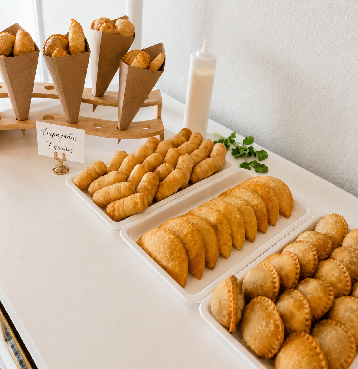 The Empanada House catering spread with empanadas, tequeños and pastelitos